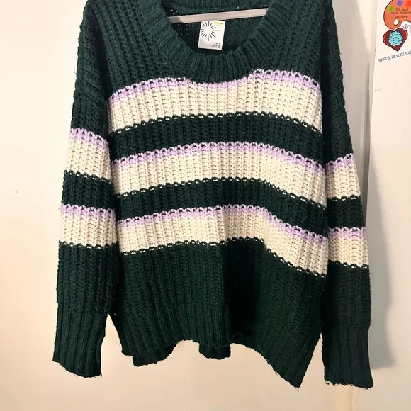 Aerie Dark Green and Cream Striped Sweater - Picture 1 of 2